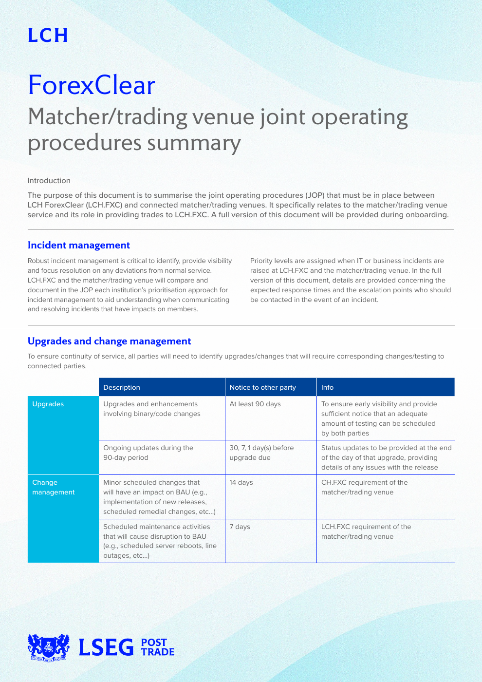 LCH ForexClear matched trading venue joint operating procedures